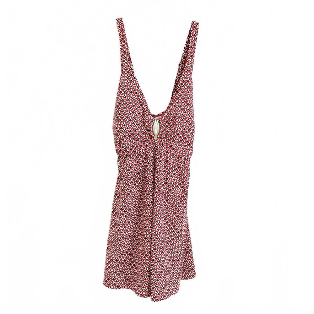 Land’s End | Women’s One Piece Swimsuit Dress Red Brown Pattern Gold Metal 16W